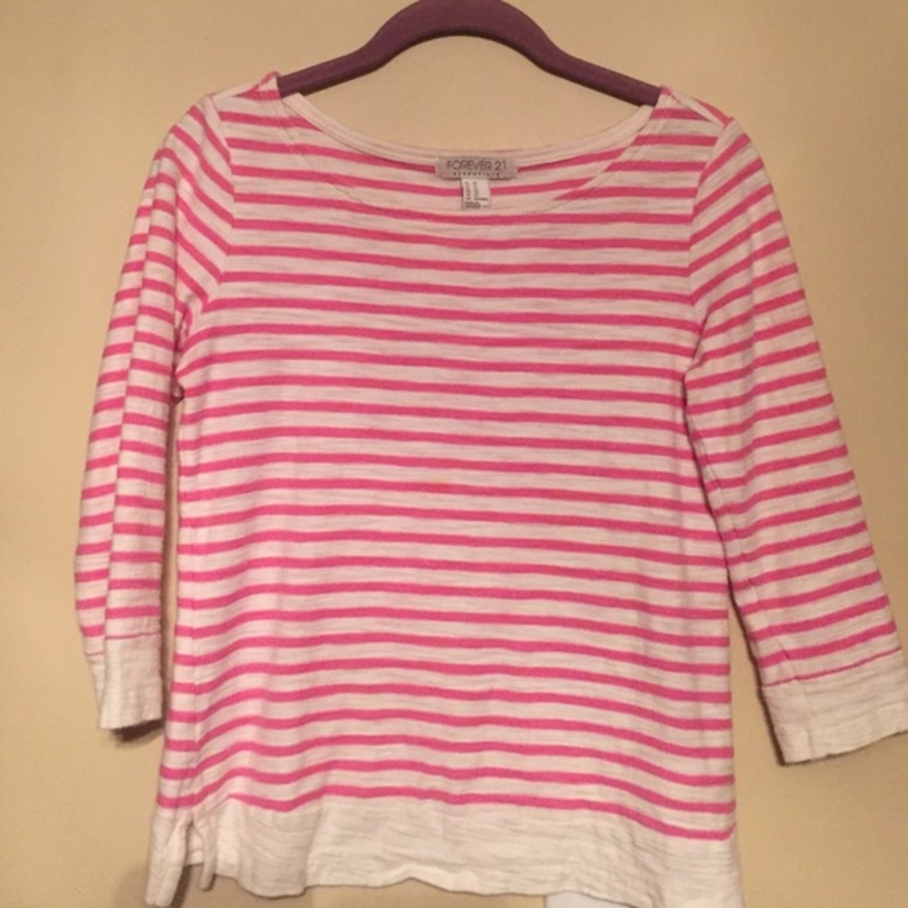 Forever 21 pink & white striped three quarter sleeve top